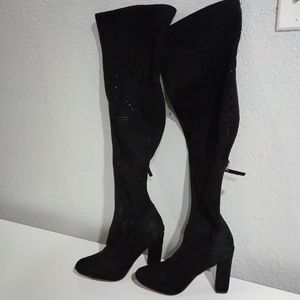 Size 8/9 Knee High Boots Zippers Heel Black